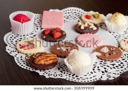 Luxury handmade chocolate and chocolate candies, horizontal
