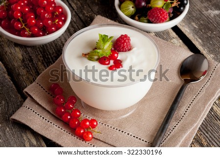 diet dessert with yogurt and fresh berries, close-up, horizontal