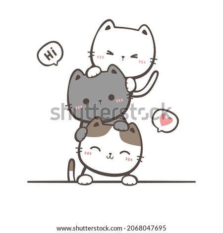 Cute stack of cat kitty cartoon doodle on white background wallpaper vector illustration