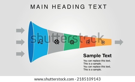 vector illustration HORIZONTAL FUNNEL DIAGRAM design Infographic template with icons and 5 options or steps. Can be used for process, presentations, layout, banner, info graph.