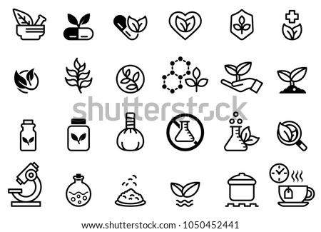Herb medicine icon concept. Treatment with natural extracts. Plant products. Research on the invention of pharmaceuticals.