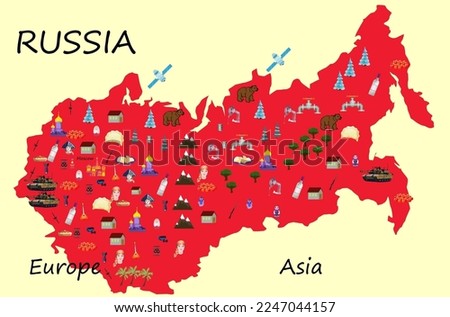 Russia map with symbols and associations