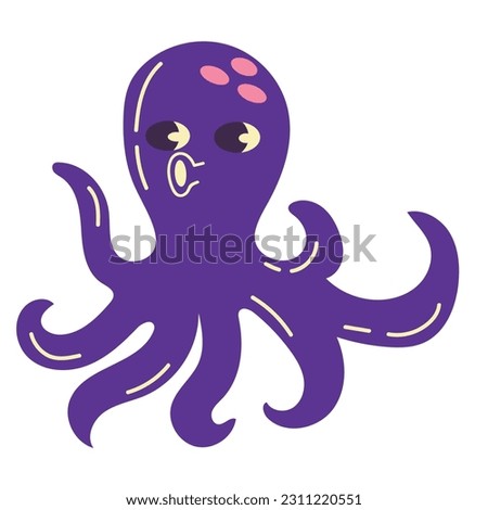 cartoon blue octopus vector illustration