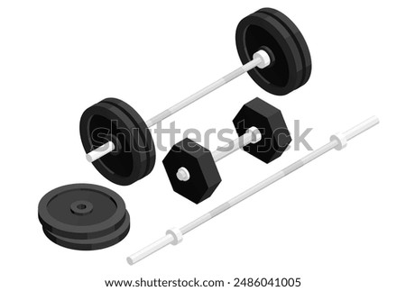 barbell and dumbbells with plates and stylus