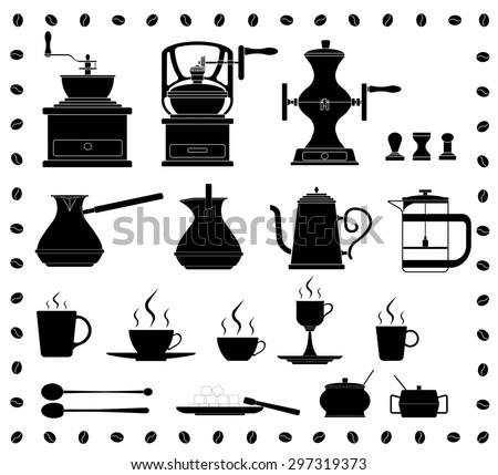 Collection of vintage old-school coffee staff silhouettes