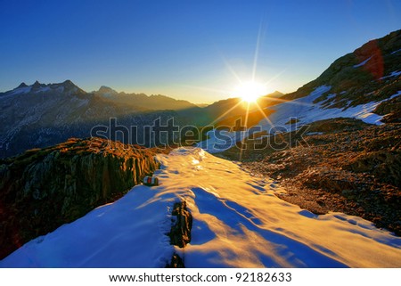 Sunrise below grimsel, bernese uplands, switzerland Stock foto © 