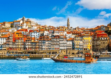 Similar – Image, Stock Photo View of the Douro river and the old town of Porto in the north of Portugal