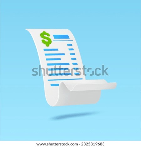 3d receipt bill with dollar sign. pay money with mobile phone banking online payments concept. Easy e bill payment transaction. Banner for online shopping, advertising. 3D vector illustration.
