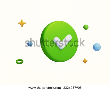 3d green check mark in circle, minimal style, isolated on background. Concept for validation, passed, approved, done, select, safe account, data, transaction, antivirus. 3d vector illustration.