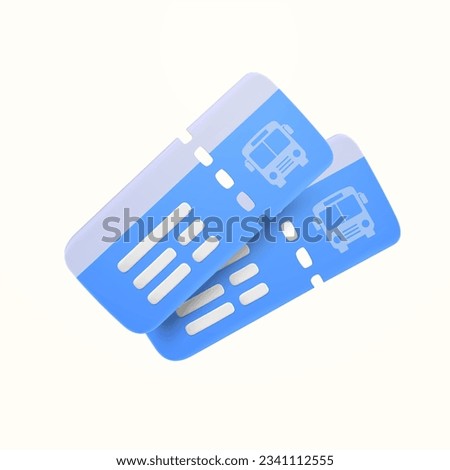 3d couple of blue bus tickets, minimal style, isolated on white background. Public transportation icon, school bus service vector illustration.