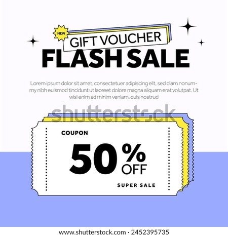 Flash sale coupon with coupon code, percentage off. Gift voucher special sale off event banner template. Vector illustration.