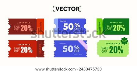 Special coupon set. Set of coupon templates in different style, isolated on background. Printing coupon or voucher template. Coupon or voucher with code and percent icon. Vector illustration