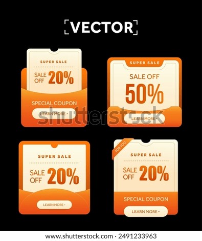 3d special pack of coupons inside envelope, with coupon code, percentage off, isolated on background. Gift voucher icons for special promotion. 3d vector illustration