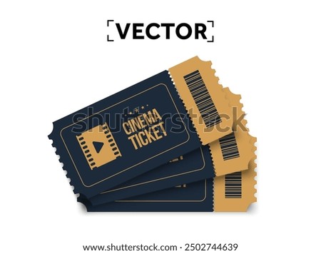 3d stack of movie or cinema tickets, isolated on background. Concept for theatre box, entertainment, tv or music show, film, date. 3d vector illustration.