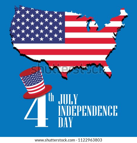 American independence day. USA map. United States flag. Vector Flat design