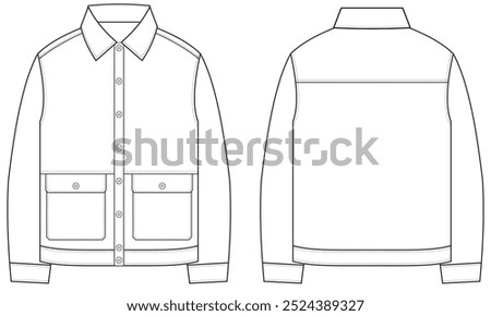 Vector Jacket Flat Sketch for Fashion designer and Fashion Illustration