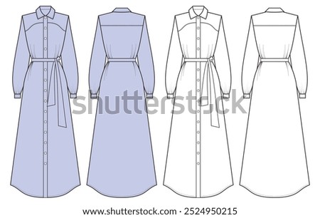 Shirt Dress Flat Design Technical Drawing Vector