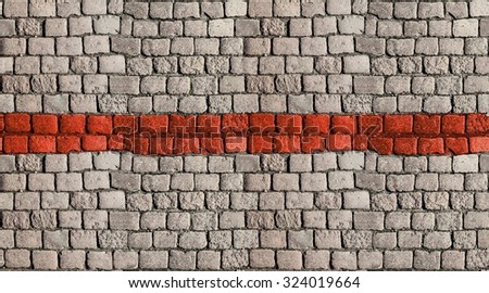 white Stone road  seamless texture with red stripe.  stone block paving. Stone blocks wall