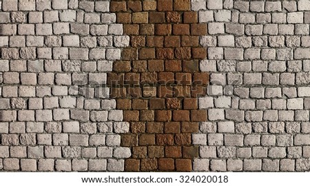 white Stone road  seamless texture with brown stripe.  stone block paving. Stone blocks wall