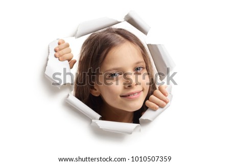 Similar – Image, Stock Photo Child looks through hole in snow