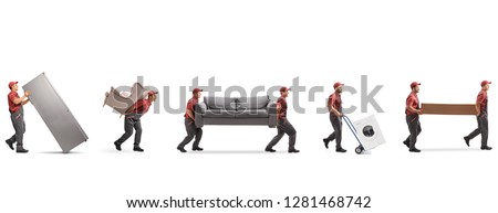 Full length shot of movers carrying furniture and appliences isolated on white background Photo stock © 