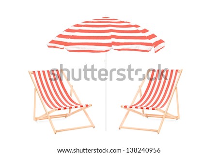 Similar – Image, Stock Photo Umbrellas and empty deckchairs collected on the beach shore in summer.