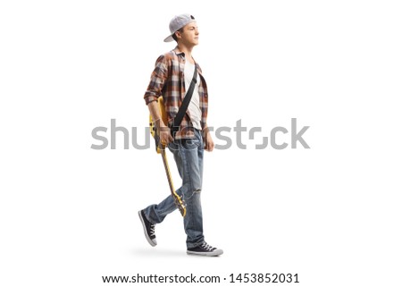 Similar – Image, Stock Photo Musician holding guitar at seaside