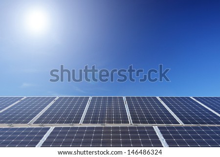 View of a solar photovoltaic cell panels under sun