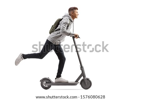 Image, Stock Photo Young man with electric bicycle in the autumn park