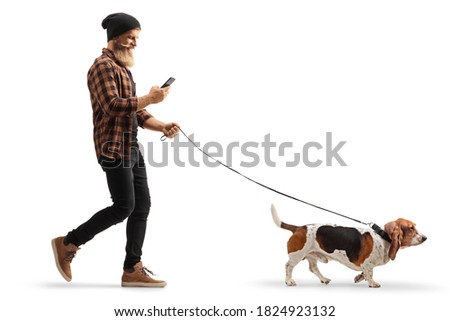 Similar – Image, Stock Photo Young guy and purebred dog embracing each other on street