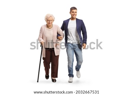 Similar – Image, Stock Photo Mother and son crossing a bridge together