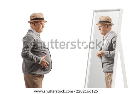 Similar – Image, Stock Photo Overweight male with mirror applying red lipstick