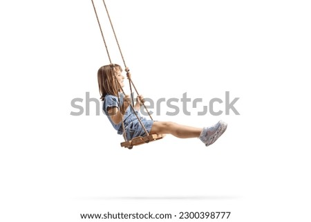 Similar – Image, Stock Photo little girl on swing between two tree trunks