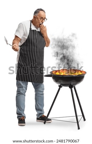 Similar – Image, Stock Photo Man with burning fire in dark cave