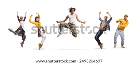 Similar – Image, Stock Photo Happy woman dancing on street