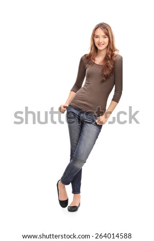 Similar – Image, Stock Photo Young woman leans against a board wall and looks into the camera