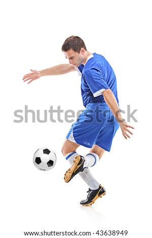 Football Player With Ball Isolated Against White Background Stock Photo ...