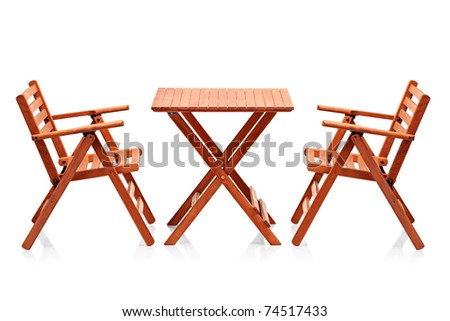 Wooden folding beach furniture isolated on white background