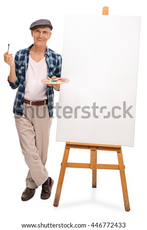 Similar – Image, Stock Photo Senior artist standing in home workshop and choosing paints