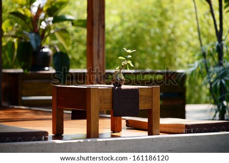 a potted plant on the tea table in a japanese tea house