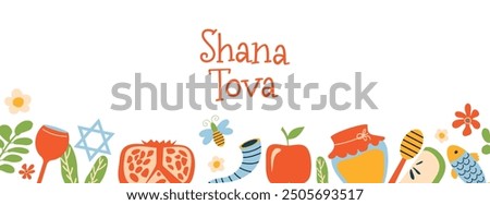 Jewish holiday Rosh Hashanah holiday greeting card design. White background. Hebrew text 