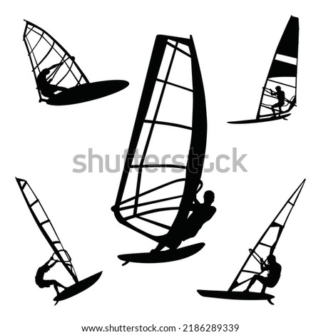 Vector Set Of Windsurfing Silhouettes Illustration Isolated On White Background