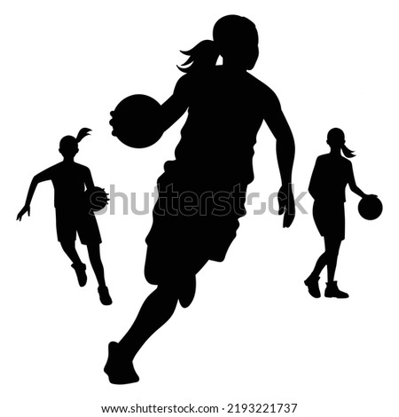 Vector Set Of Female Basketball Players Silhouettes Illustration Isolated On White Background