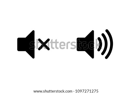 Simple speaker on and muted volume icons, vector illustration
