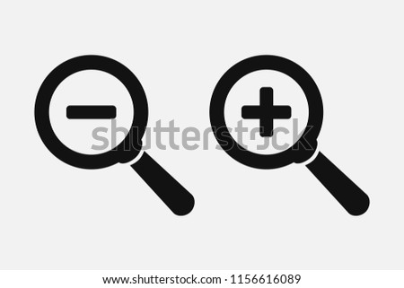 Plus and Minus magnifying glass icons, zoom in / out  icon, vector illustration