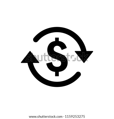 USD Symbol circled by two arrows, Money flow, Exchange, Circulation, Vector illustration