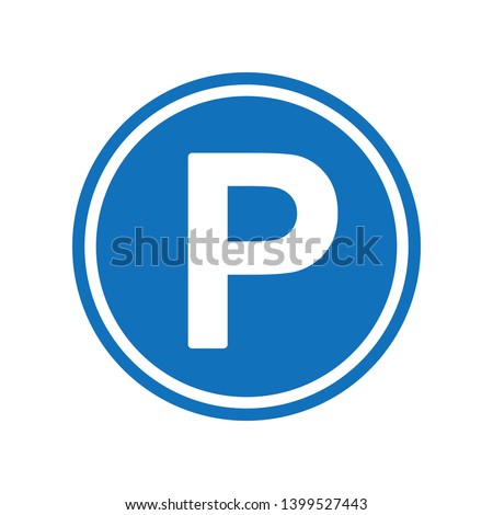 Round blue parking sign with capital letter P