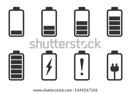 Battery icon set, Batteries with varying levels of power