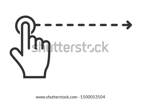 Hand cursor moving along a dotted line, Click and drag, Swipe finger prompt