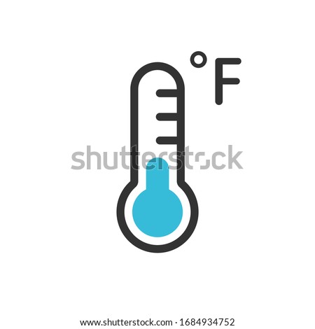 Blue cold thermometer icon with Fahrenheit symbol, Low temperature